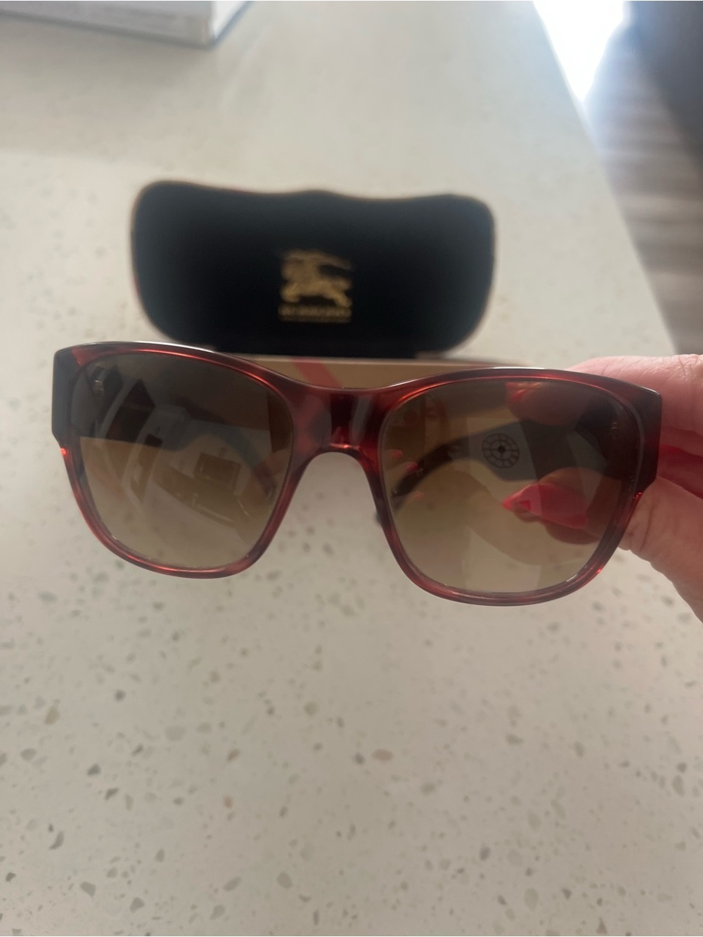 Burberry Red Tortoiseshell Sunglasses with Brown Gradient Lenses